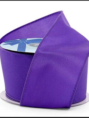 New 2.5" wired ribbon 25 yards single face satin dark purple Cast-Over Wired